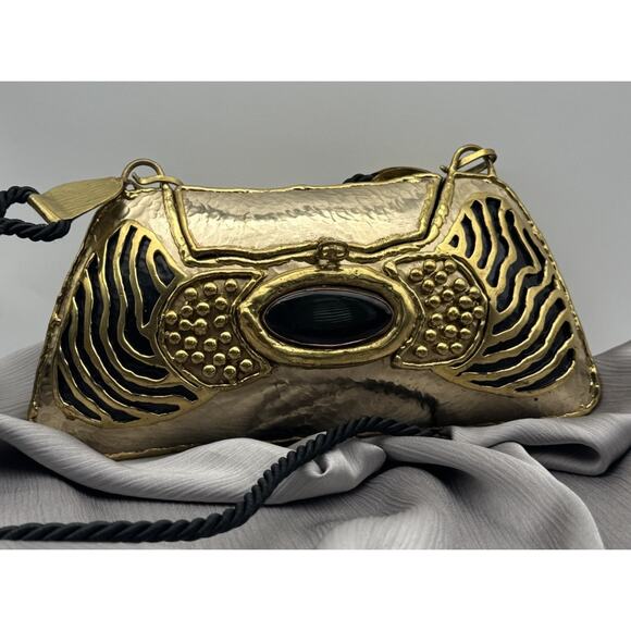 Vtg Exart Handmade Signed Handbag Metal Cabochon Stone Shoulder Purse - Picture 2 of 5